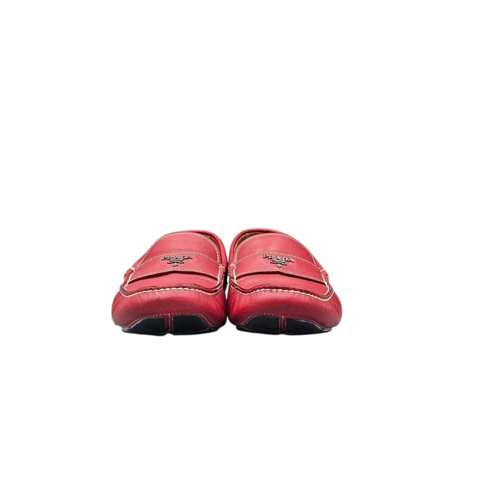 PRADA Men's Size 10.5 US EUC Red Leather Driving Loafers Drivers Shoes W Box &..